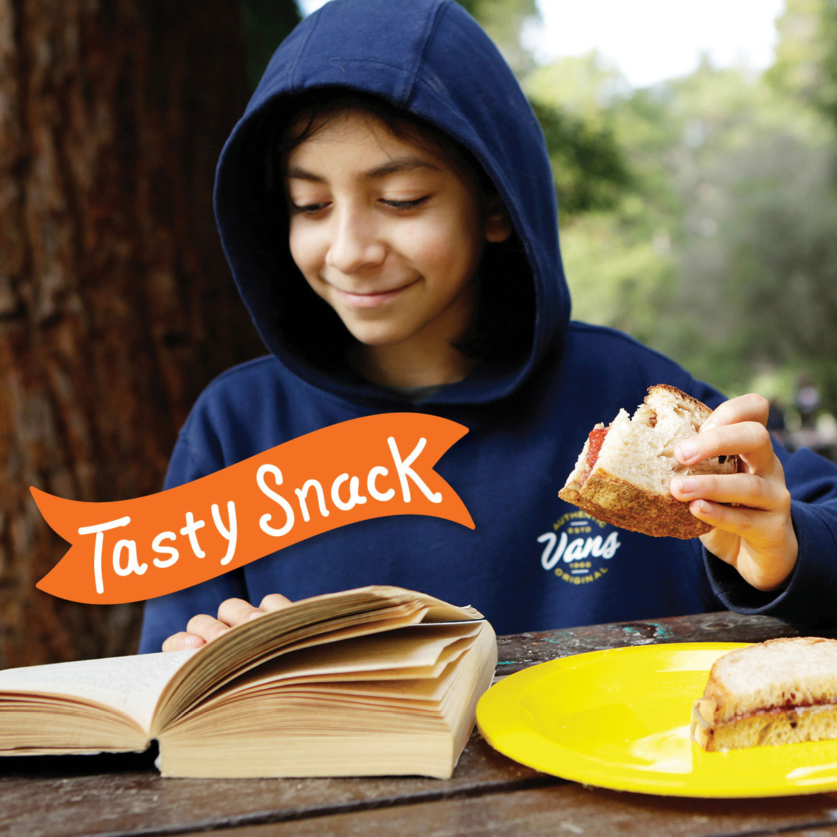 Boy enjoying sunflower butter sandwich